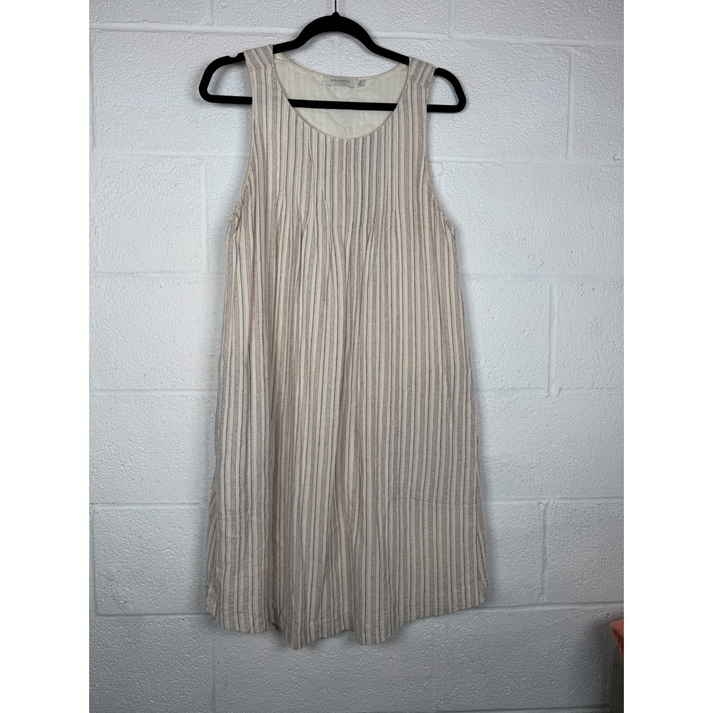 Mododoc Striped Sleeveless Shift Dress Beige Pink Coastal Cottagecore M